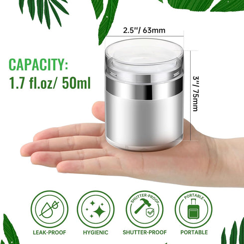 Airless Pump Jar 1.7oz, 50ml Airless Pump Bottles for Thick Moisturizer, Skincare Cream (1.7fl.oz-1Pack)