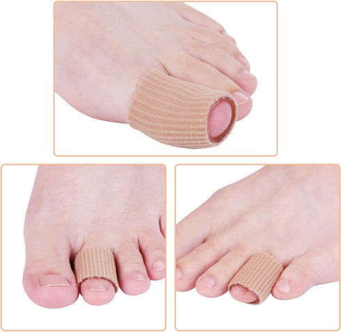 Hestya Open Gel Finger Toe Tubes - 6 Pcs Fabric Gel Lined Cushion Sleeve Protector for Bunion