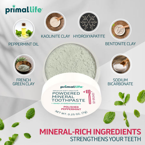 Primal Life Organics Dirty Mouth Toothpowder, Organic Tooth Cleaning Powder, Peppermint, 0.25 oz