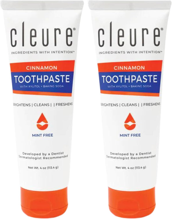Cleure Cinnamon No Fluoride Toothpaste ¦ SLS Free, Mint Free, Xylitol for Fresh Breath & Whitening - 4oz Tube, Pack of 2