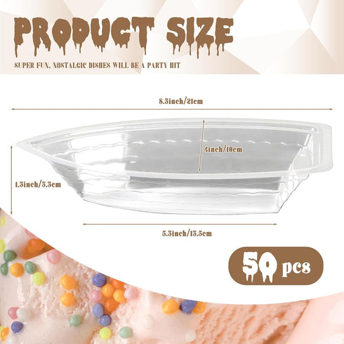 50 Pack Disposable Banana Split Boats, Ice Cream Sundae Bowls, and Clear Plastic Disposable Dessert Bowls for Parties, Concession Stands, Restaurants, Food Trucks, and Bakeries. by CZWESTC
