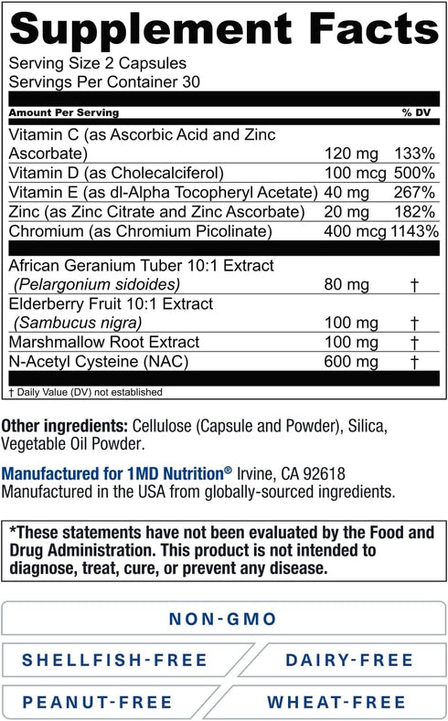 1MD Nutrition BreatheMD, Lung and Respiratory Support Supplement, 60 Ct, with Elderberry and Chromium