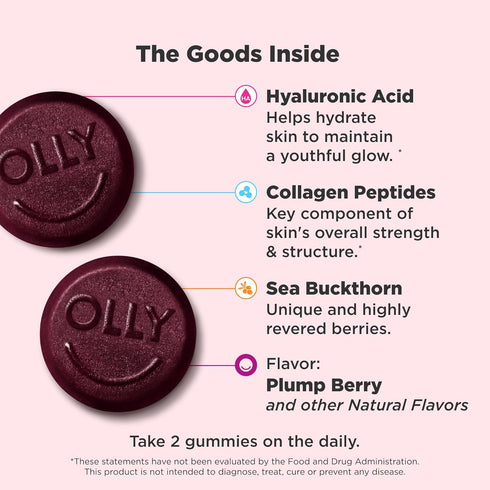 Gummy, 25 50 Count OLLY Glowing Skin Hydrated & Youthful Skin,* Hyaluronic Acid, Collagen Peptides, Sea Buckthorn