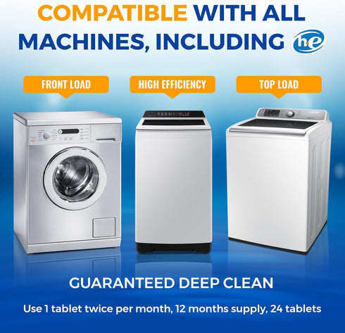 Bastion Washing Machine Cleaner, Deodorizer & Descaler, 6-Pack Active Deep Cleaning Tablets for HE Washers
