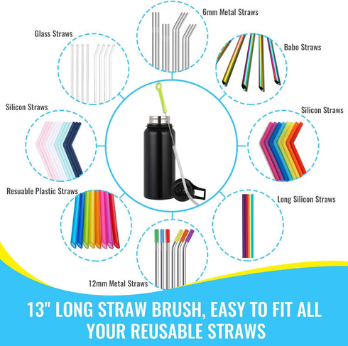Bottle Cleaning Brush Set, Long Handle Cleaner for Narrow Neck Beer Bottles, Sports Water Bottles, and Kettle Spouts