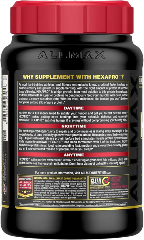 ALLMAX HEXAPRO Protein Powder - French Vanilla, 2 lb, 25 Grams of Protein Per Serving, 8-Hour Sustained Release