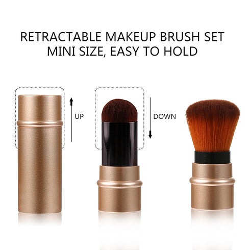 Vtrem Retractable Makeup Brush Set, 3 Colors Kabuki Foundation Brush, Portable Mini Makeup Brushes with Cover
