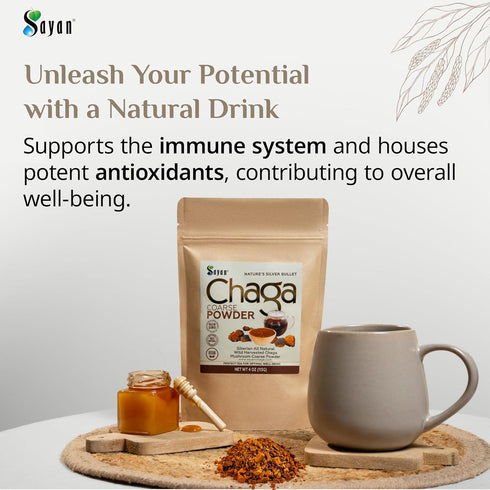 Sayan Siberian Pure Raw Coarse Chaga Powder, 4 Oz / 113g – Premium Wild Forest Harvested Super Antioxidant Tea