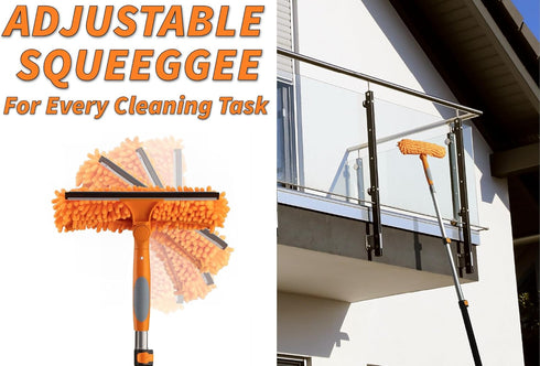 1.5-3 ft Window Squeegee with Long Handle, Car Window Cleaner Tool & Scrubber with Telescopic Extension Pole for Indoor