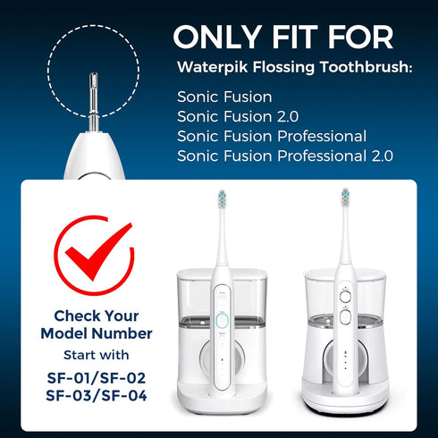 6 Pack Replacement Heads for WaterPik Sonic Fusion 2.0, FitMount Flossing Brush Head for SF-01 SF-02 and 2.0 SF-03 SF-04