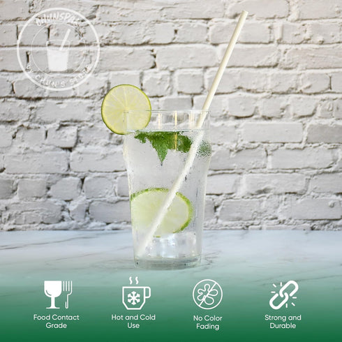 10 Inch Long White Paper Drinking Straws, 0.24" Diameter, 100 Counts