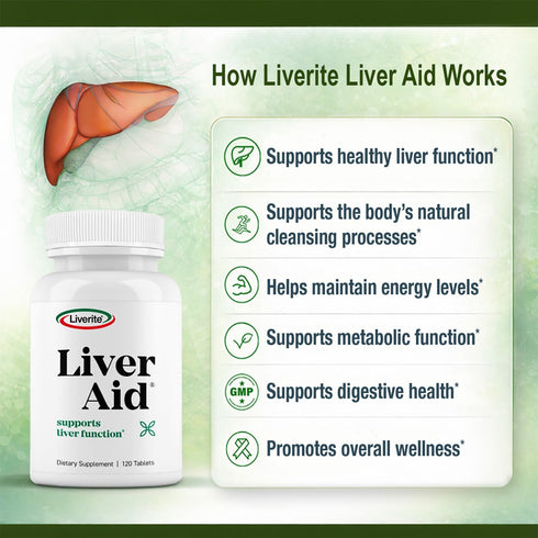 LIVERITE 60 Liver Aid Tablets, Supports Healthy Liver Function, Cleansing, Energy & Daily Wellness