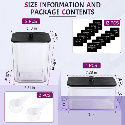 Yoshiky 3Pcs Laundry Pods Container, Acrylic Clear Laundry Room Organization Containers with Dryer Sheet Holder,Large