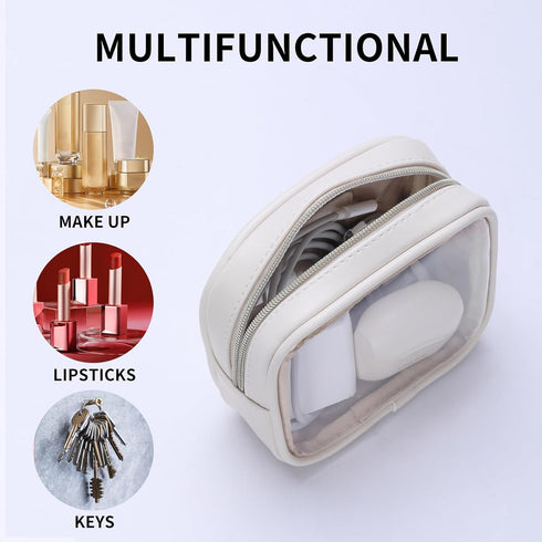 Small Makeup Bag for Purse,Clear Cosmetic Bag for Travel, Mini Organizer Bag for Accessories White