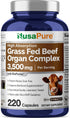 NusaPure Grass Fed Beef Organ Complex with Desiccated Liver, Kidney, Pancreas, Heart, Spleen, 220 Capsules