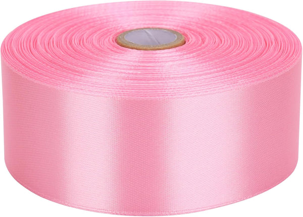 1-1/2 Inch Pink Satin Ribbon, 50 Yards, Solid Fabric Ribbons Roll for Wedding Invitations, Bridal Bouquets, Gift