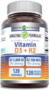 Amazing Formulas Vitamin D3, 5000 IU with Vitamin K2, 120 Veggie Capsules Supplement, Non-GMO, Gluten Free, Made in USA
