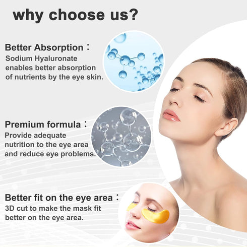 Permotary 30 Pairs Gold Gel Crystal Collagen Eye Pads, Under Eye Mask for Dark Circles, Puffy Eyes & Fine Lines, Gold