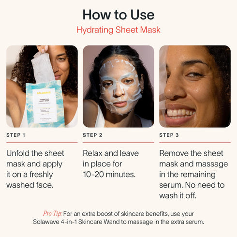 SolaWave Hydrating Sheet Mask, Anti Aging Face Mask with Niacinamide and Hyaluronic Acid