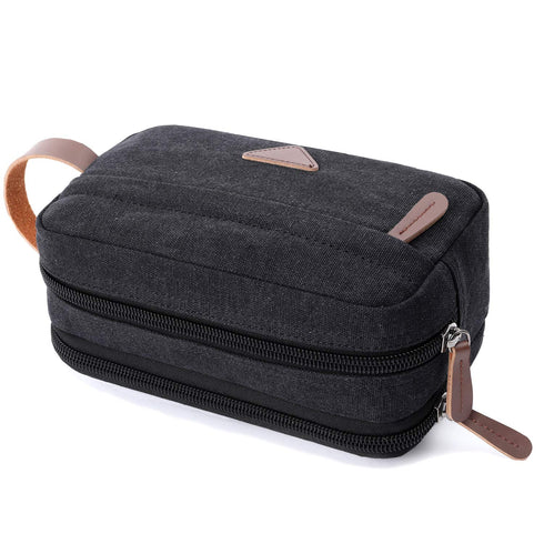 Mactso Mens Travel Toiletry Bag - Canvas Leather Cosmetic Organizer with Double Compartments
