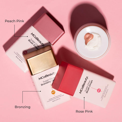 MCoBeauty Super Glow Blush Drops, Peach Pink, Luminous Flush for Radiant Cheeks, Vegan Cosmetics
