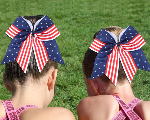 American USA Flag Cheer Bows for Girls,Red White and Blue Patriotic Flag Festival Hair Bow With Elastic Band Hair Accessories (flag a)
