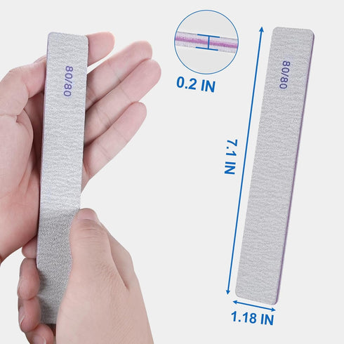 Heavy Coarse 80/80 Grit Nail Files (12 Pack) - Double Sided Emery Boards for Acrylic & Gel Nails, Gray