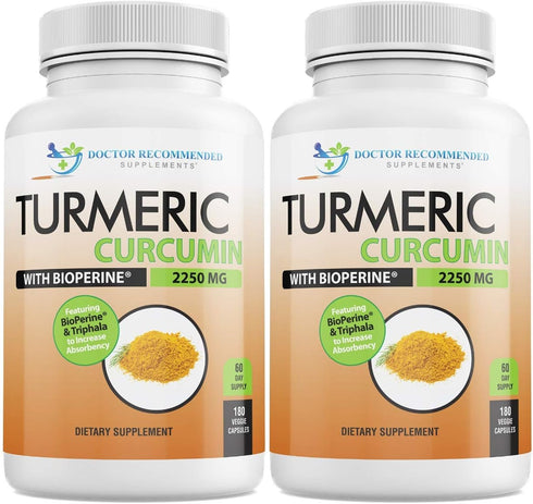 Turmeric Curcumin with Bioperine, 360 Veggie Capsules, 2250mg 95% Curcuminoids with Black Pepper Supplement Pack