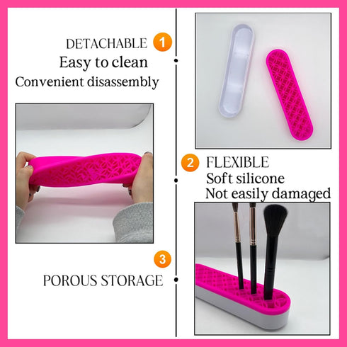 TANG SONG 1 PCS Silicone Makeup Brush Holder, Cosmetic Storage Box for Desktop Organizers (Pink)