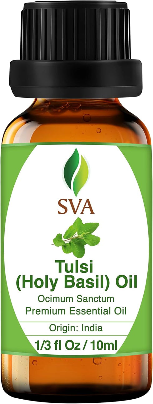 SVA Holy Tulsi Essential Oil – 1/3 Fl Oz – 100% Natural for Diffuser, Hair Care, Skin Care, Aromatherapy, Massage
