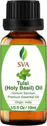 SVA Holy Tulsi Essential Oil – 1/3 Fl Oz – 100% Natural for Diffuser, Hair Care, Skin Care, Aromatherapy, Massage