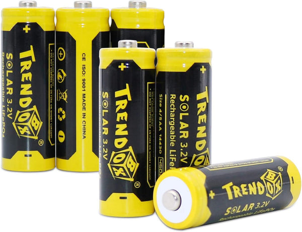 TRENDBOX 14430 3.2V 450mAh LiFePo4 Rechargeable Solar Batteries, 6 Pack for Outdoor Garden Light