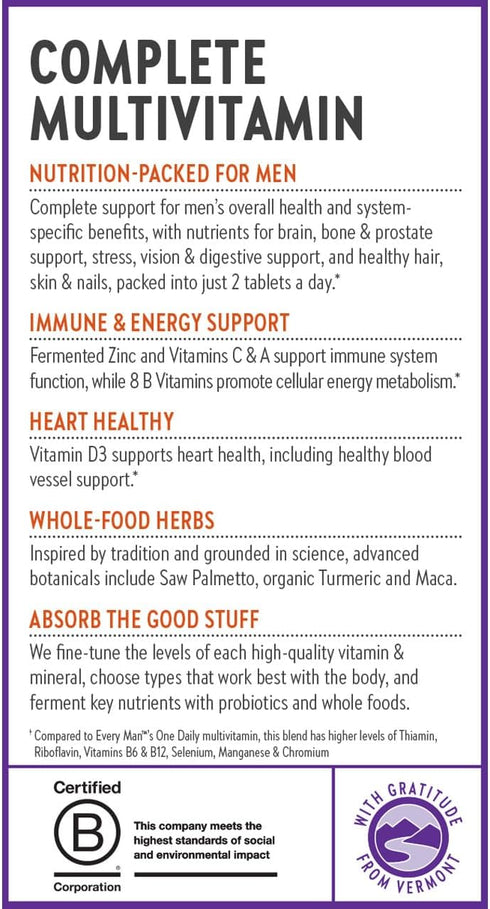 New Chapter Men's Multivitamin Advanced Formula, 120 ct, for Stress, Brain, Immune, Heart & Energy Support, B Vitamins,