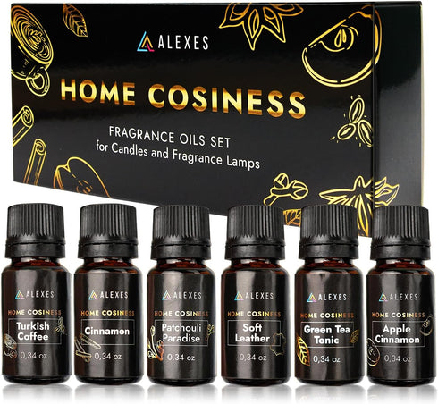 Scented Oil Gift Set - Professional Fragrance Oils 6 Pack 10ml, Apple Cinnamon, Turkish Coffee, Patchouli Paradise
