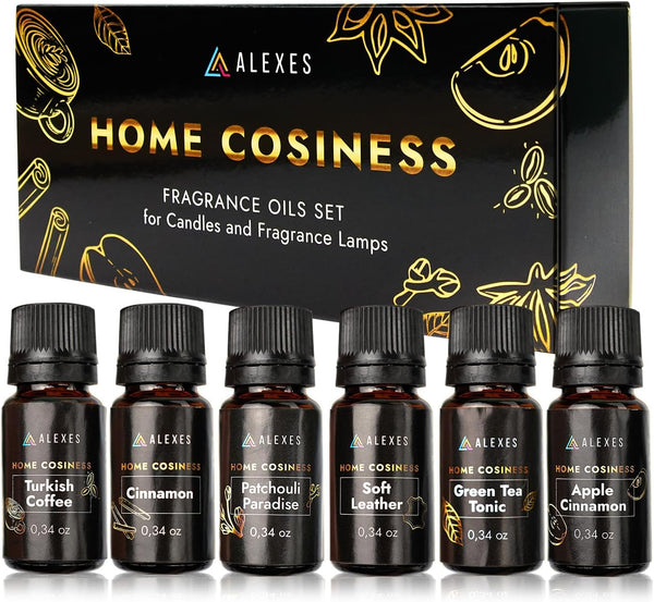 Scented Oil Gift Set - Professional Fragrance Oils 6 Pack 10ml, Apple Cinnamon, Turkish Coffee, Patchouli Paradise