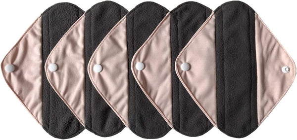 MUMBABY 5 Pieces Charcoal Bamboo Mama Cloth/Menstrual Pads/Reusable Sanitary Pads (Light Pink, Pantyliner
