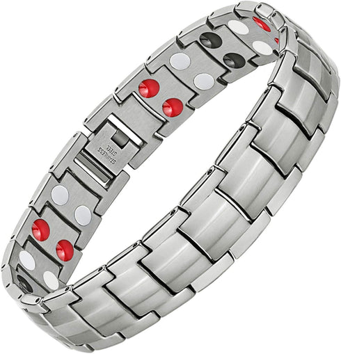 Feraco Magnetic Bracelets for Men, Titanium Steel with Double Rows of Effective 4 Elements Stones