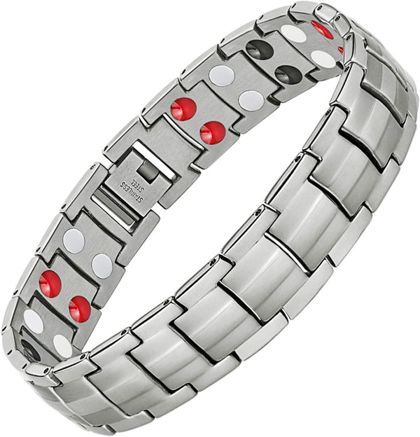 Feraco Magnetic Bracelets for Men, Titanium Steel with Double Rows of Effective 4 Elements Stones