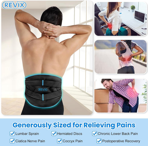 REVIX Large Ice Pack for Back Pain Relief - Reusable Large Back Ice Pack for Injuries, Lower Lumbar Surgery, Cold