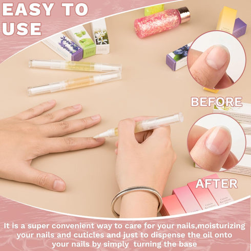 Meschett 2PCS Cuticle Oil Pens for Nail Care, Revitalizer Oil Pen with Soft Brush to Prevent Nail Cracking
