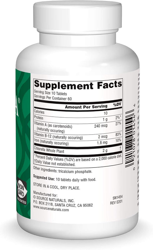 Source Naturals Yaeyama Chlorella Green Superfood, 600 Tablets - Plant-Based B12* 200 mg