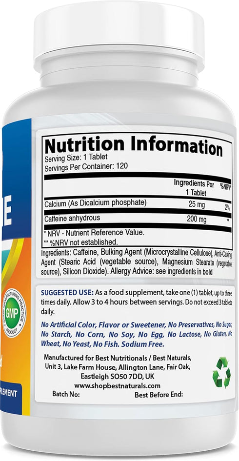 Best Naturals Caffeine Pills, 200mg, 120 Count