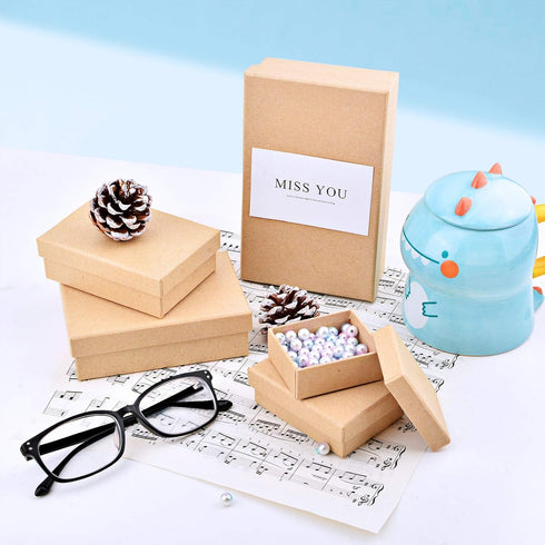 WANDIC Set of 5 Paper Mache Rectangular Mini Kraft Boxes with Lids for Crafting and Storage Accessories, Jewelry Gifts