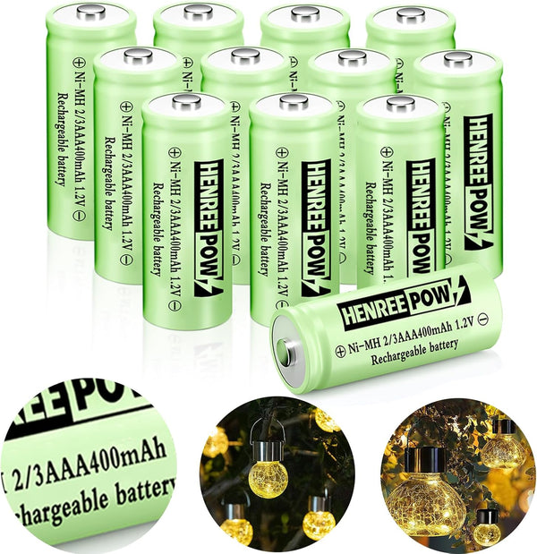 Henreepow Ni-MH 2/3AAA 1.2V 400mAh Rechargeable Batteries, 12 Pack for Solar Lights