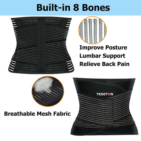 TESETON 8 02 Back Brace for Men and Women, Back Support Belt Relief Lower Back Pain Herniated Disc, Sciatica