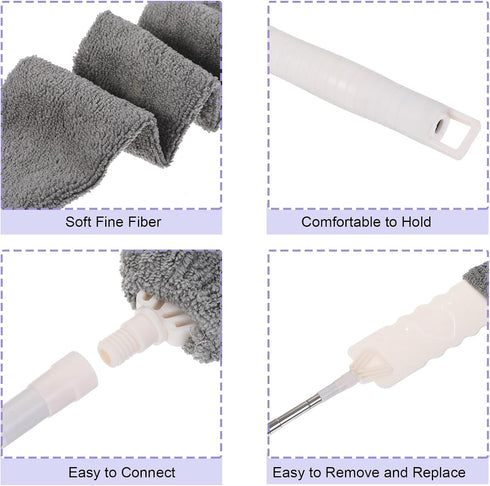 Cleaning Duster with Extendable Pole, 25 to 56 Inch, Removable Bendable Gap Brush, White