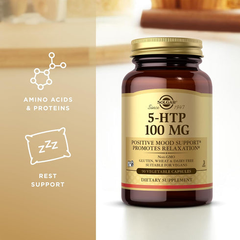 Solgar 5-HTP 100 mg - 90 Vegetable Capsules - Non-GMO, Vegan, Kosher & Gluten Free - Promotes Relaxation