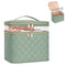 OCHEAL Large Double Layer Makeup Bag, Vertical Storage Cosmetic Case for Women/Girls with Multiple Compartments-Green