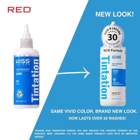 Red by Kiss Tintation Semi-Permanent Hair Color, Aloe Vera, Argan Oil, Long-Lasting Dye (Azure, 5 Fl Oz)
