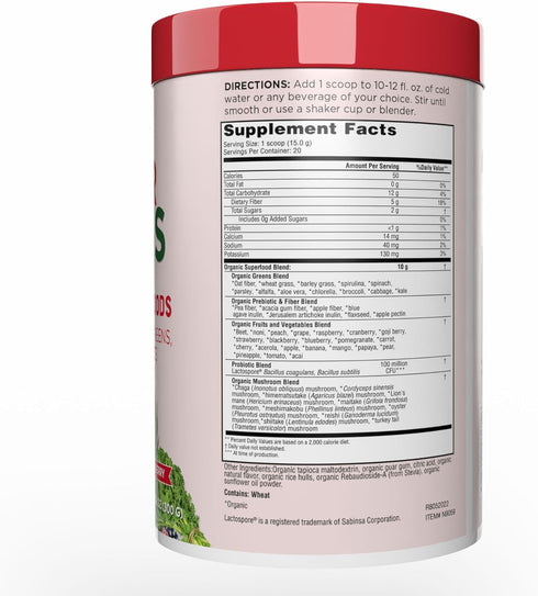 Country Farms Organic Super Greens Berry Flavor Drink Mix, 50 Organic Super Foods, 5g Fiber, USDA Organic
